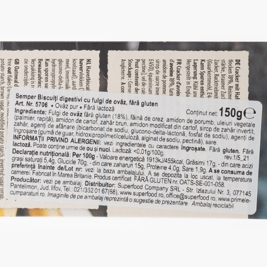 Biscuiți digestivi cu fulgi de ovăz 150g