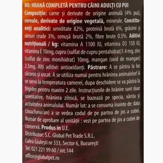 Hrană umedă pentru câini adulți, cu pui 1240g
