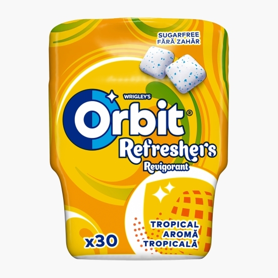 Gumă de mestecat Refreshers Tropical fără zahăr, cu îndulcitori și arome de fructe 30 buc, 67g