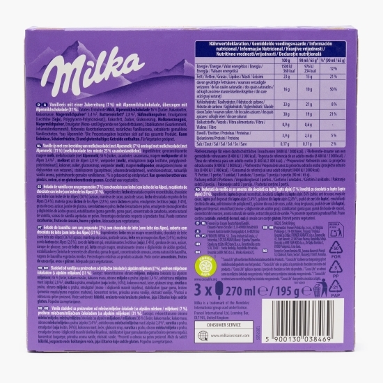 Înghețată de vanilie și un amestec de ciocolată cu lapte 3x90ml (3x65g)