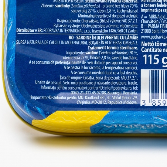 Sardine în ulei vegetal cu lămâie 115g