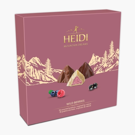 Praline asortate din ciocolată lapte, albă, amăruie cu fructe de pădure Mountain Dreams 150g