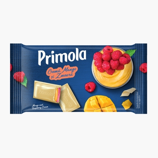 Ciocolată albă cu zmeură și mango 93g