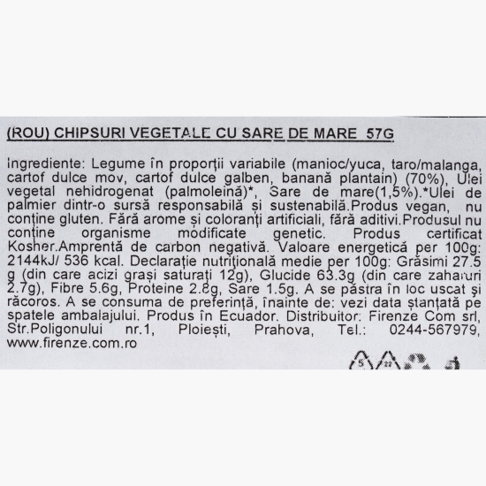 Chipsuri din legume cu sare de mare 57g