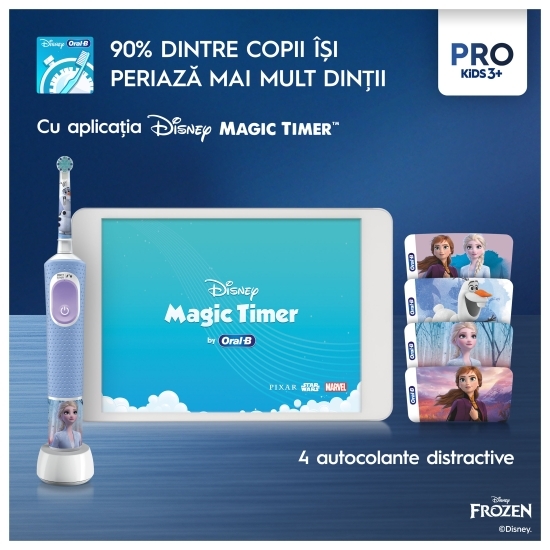 Periuță de dinți electrică pentru copii Pro Kids Frozen, albastru + 1 capăt + 4 autocolante, 3+ ani