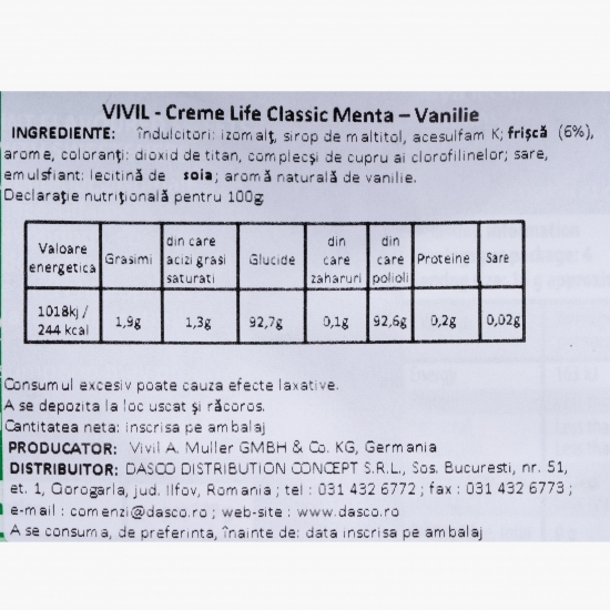 Bomboane Creme Life mentă fără zahăr 60g