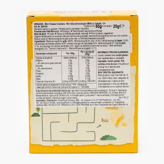 Mini crackers ecologici cu aromă cașcaval, 12+ luni, 80g