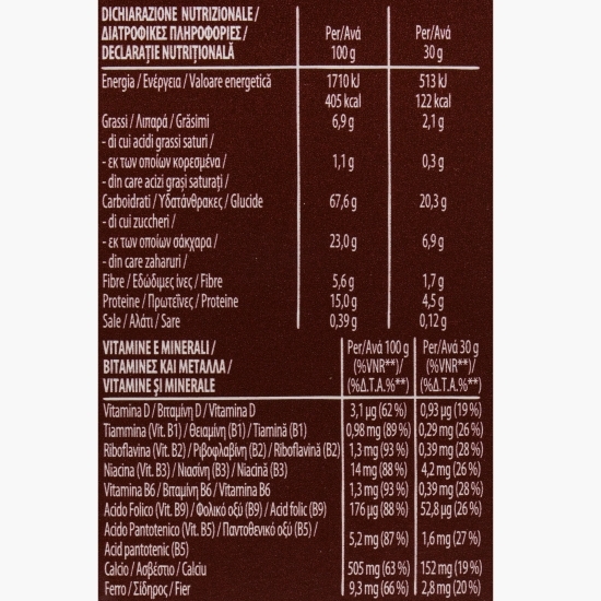 Cereale pentru mic dejun cu ciocolată, caramel și proteine 340g