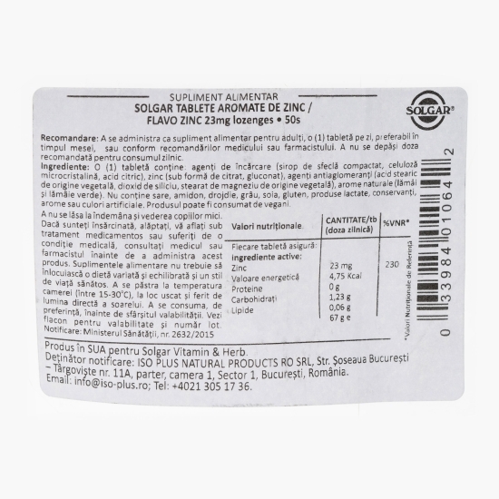Tablete aromate de zinc 50 pastile