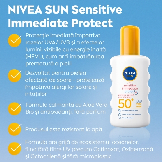 Spray de protecție solară împotriva alergiilor solare Sensitive, SPF 50, 200ml