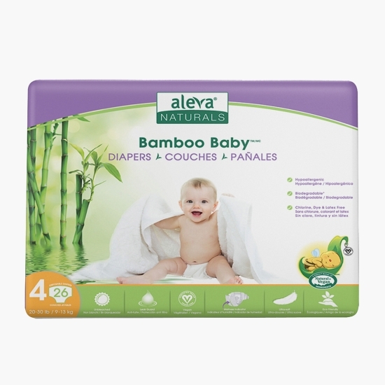Scutece vegane din fibre de bambus, nr. 4, 9-13kg, 26 buc