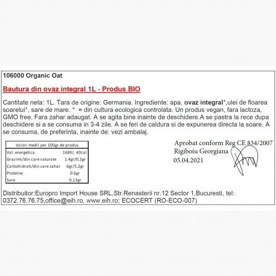Băutură eco din ovăz 1l