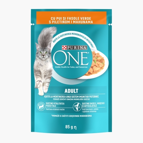 Hrană umedă pentru pisici adulte, 85g, One cu pui și fasole verde 