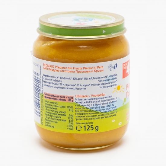 Piure ecologic de piersici și pere, +4 luni, 125g