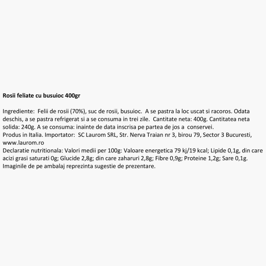 Roșii feliate cu busuioc 400g