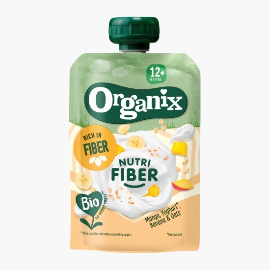Piure ecologic de mango, iaurt, banană și ovăz 12+ luni 100g