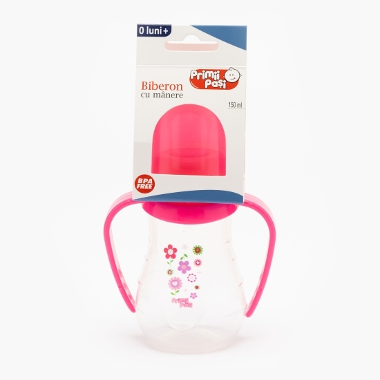 Biberon cu mânere roz, +0 luni, 150ml