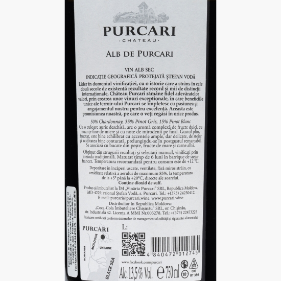Vin alb sec Chardonnay, Pinot Gris şi Pinot Blanc, 13.5%, 750ml
