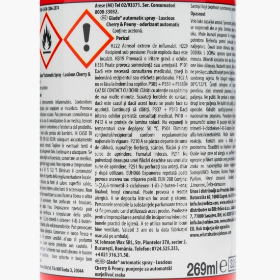Rezervă odorizant cameră automatic spray Peony & Cherry 269ml