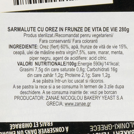 Sărmăluțe cu orez în foi de viță de vie 280g