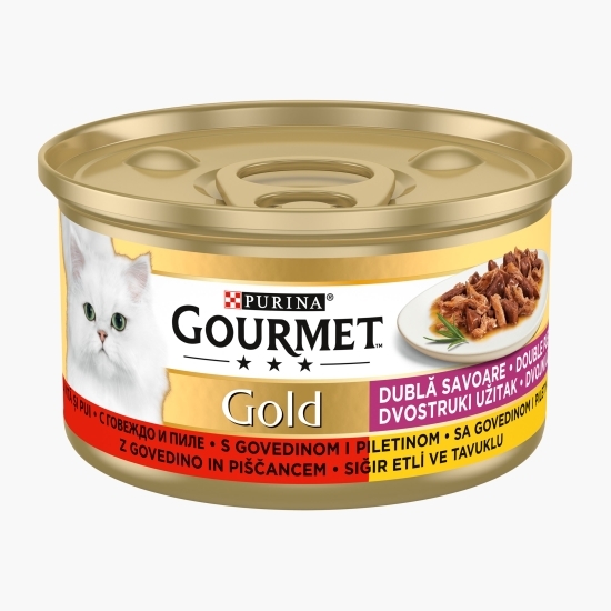 Hrană umedă pentru pisici, 85g, Double Pleasure cu vită și pui în sos 