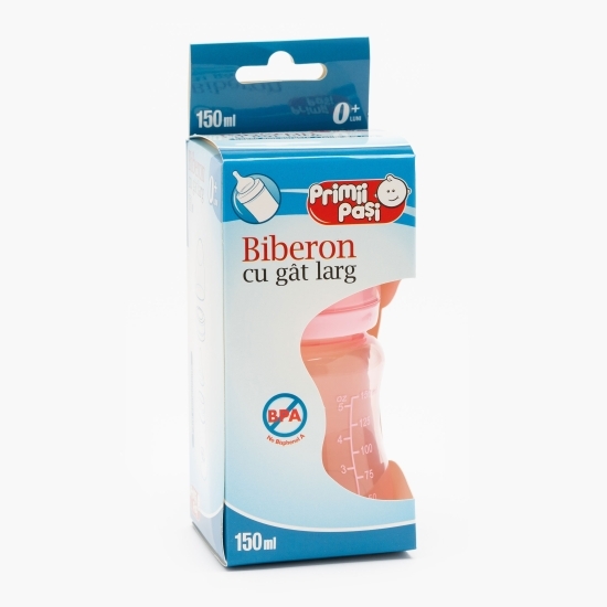 Biberon polipropilenă gât larg roz, +0 luni, 150ml