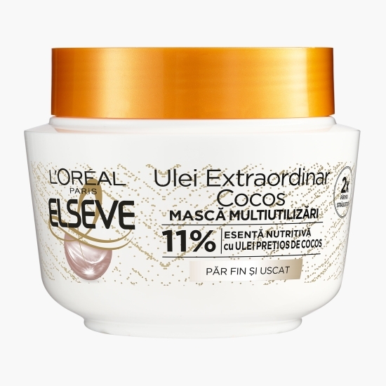 Mască multi utilizări pentru păr fin și uscat, cu ulei extraordinar de cocos 300ml