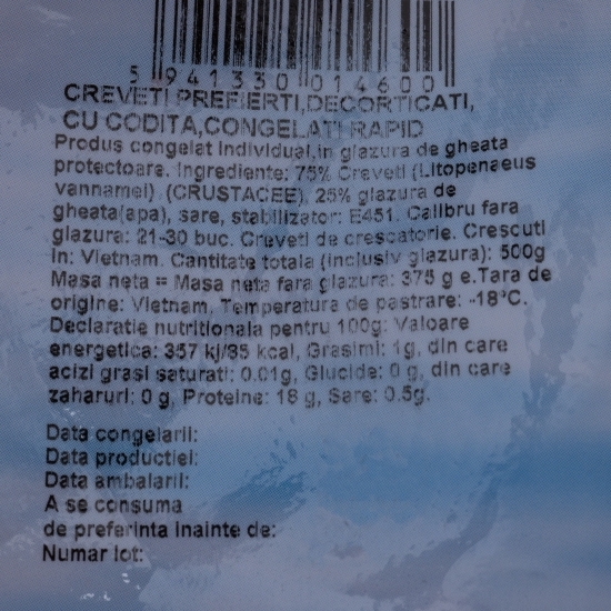 Creveți prefierți, decorticați, cu codiță 500g