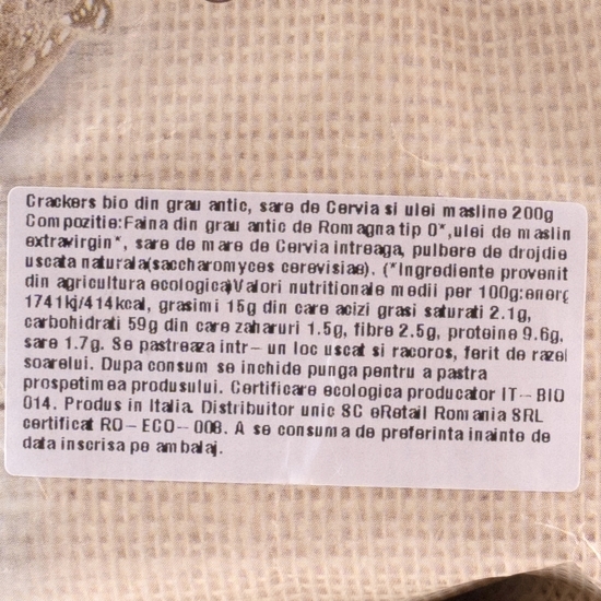 Biscuiți eco din grâu antic sare de cervia și ulei de măsline 200g