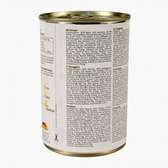 Hrană umedă pentru câini Sensitive, 400g, vânat, merișoare și paste