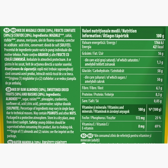 Mix de migdale, fructe confiante și stafide Happy Mix 120g