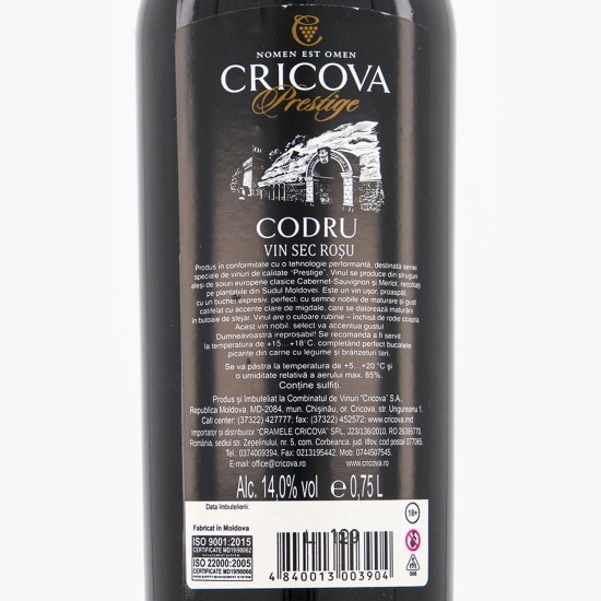 Vin roșu sec Codru 0.75l