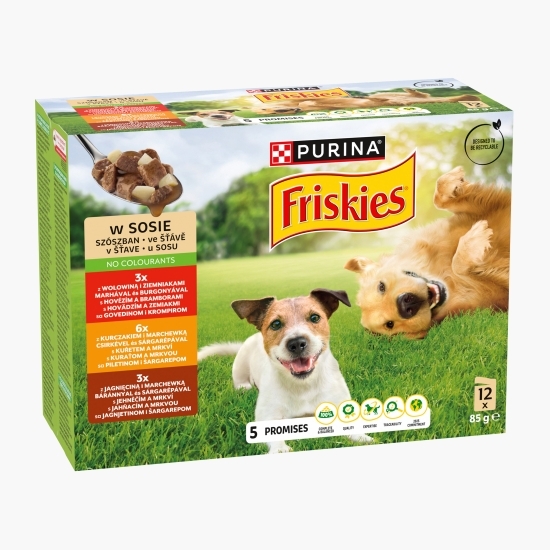 Hrană umedă pentru câini adulți, plicuri 12x85g, mix de arome (vită și cartofi, pui și morcovi, miel și morcovi)