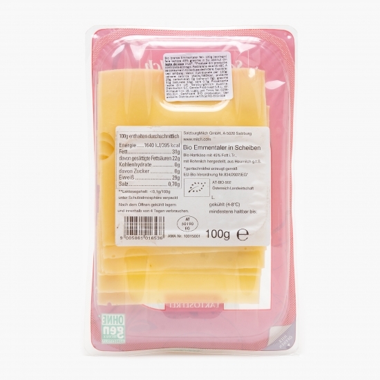 Brânză Emmentaler eco felii fără lactoză 45% grăsime 100g