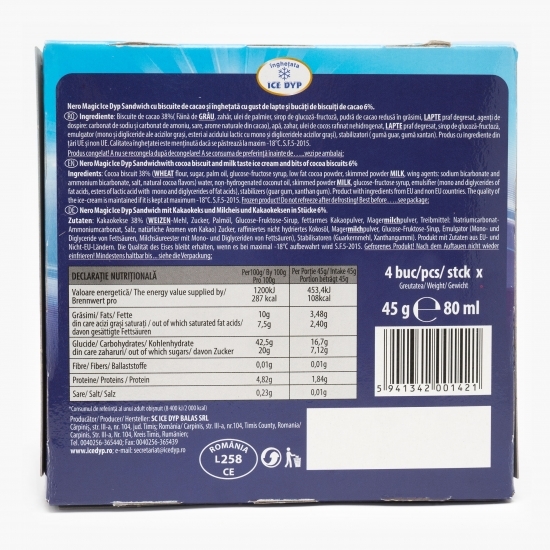 Înghețată sandwich biscuit negru 4x45g