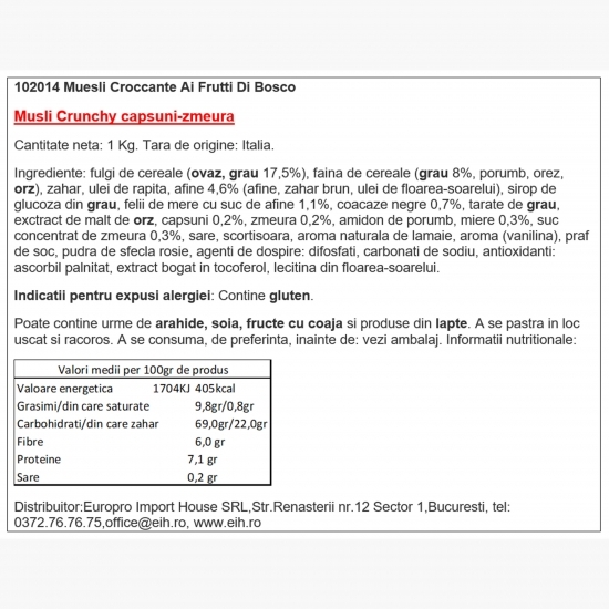 Musli crunchy cu căpșuni și zmeură 1kg