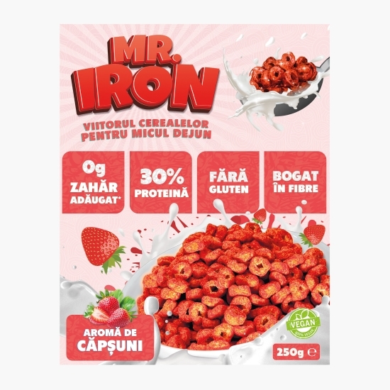 Cereale vegane cu aromă naturală de căpșuni, cu 30% proteină, fără zahăr, low carb, fără gluten 250g