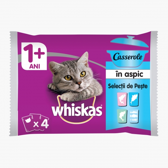 Hrană umedă pentru pisici adulte, 4x85g, selecții de pește în aspic