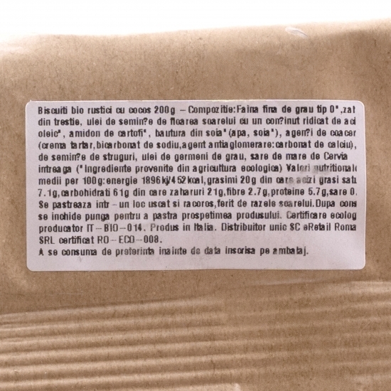 Biscuiți eco rustici cu cocos 200g