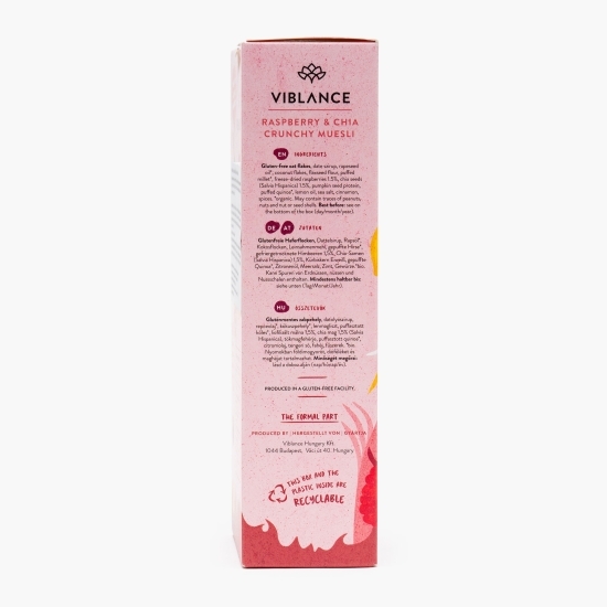 Muesli crocant cu zmeură și chia, fără gluten 300g