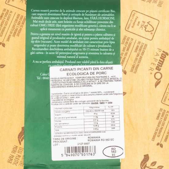 Cârnați picanți de porc eco 300g