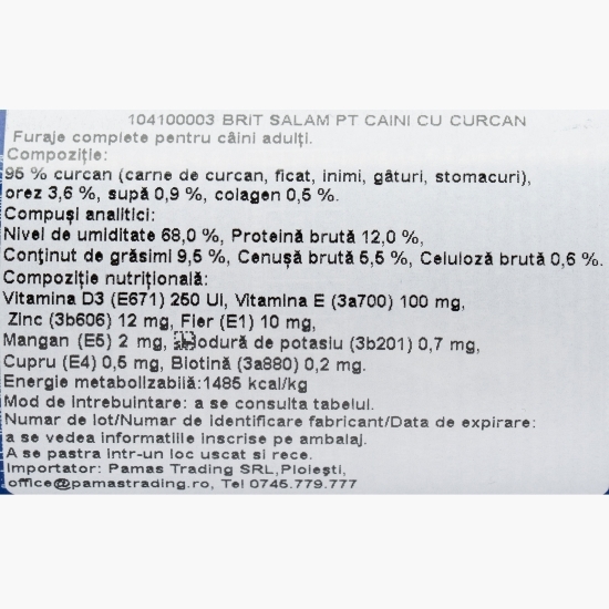 Salam pentru câini, cu carne de curcan, 800g