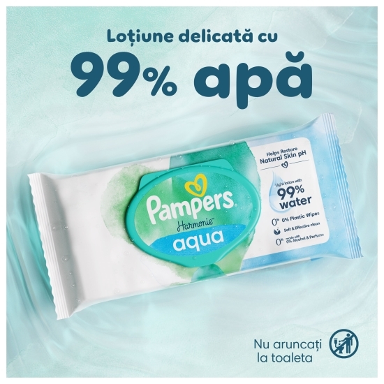Șervețele umede Harmonie Aqua, 3 pachete x 48 buc, 144 buc, 0% plastic