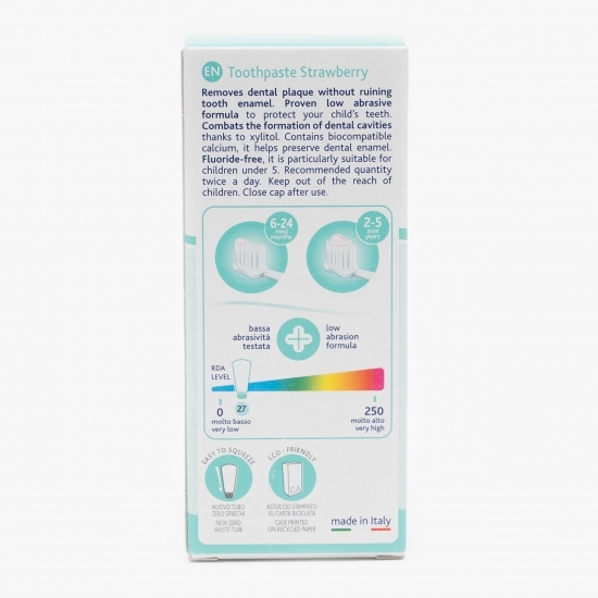 Pastă de dinți pentru copii fără fluor cu aromă de căpșuni, 1-5 ani, 50ml