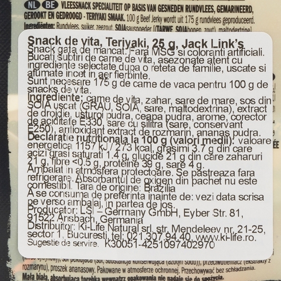 Chipsuri de vită Teriyaki, Beef Jerky 25g