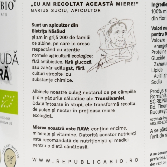 Miere crudă de zmeură ecologică 700g