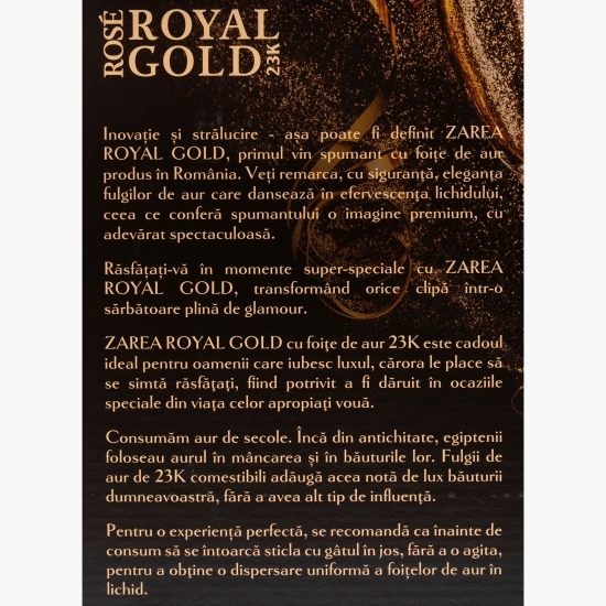 Spumant Royal Gold Rose, cu aur 23K, 0.75l + 2 Pahare