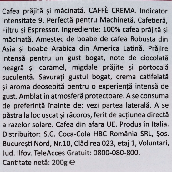  Crema 200g, cafea prăjită și măcinată 