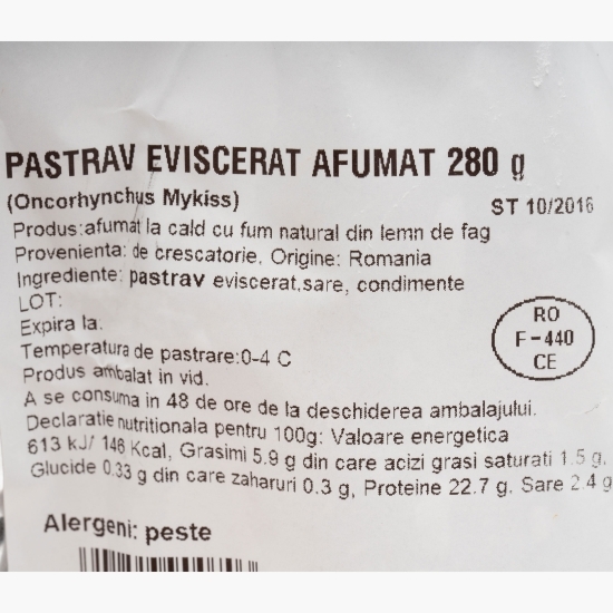 Păstrăv eviscerat afumat 280g