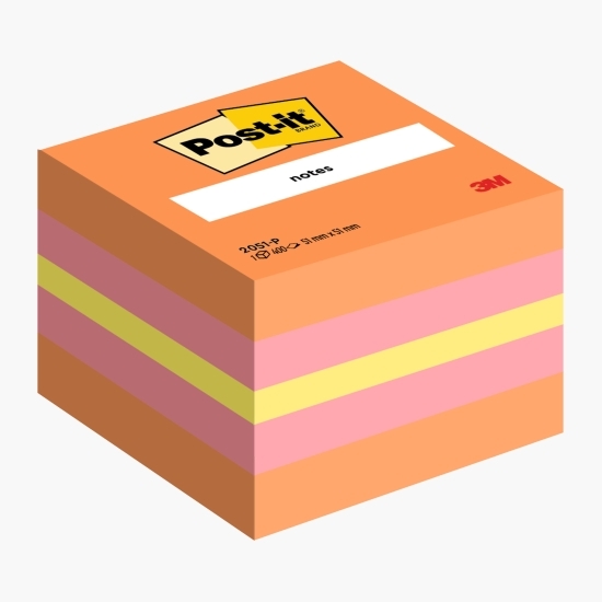 Notes adeziv 51x51mm, 400 file, mini cub Post-it 3M, galben/roz